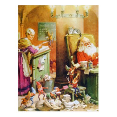Santa and Mrs. Claus & the Elves at the North Pole Postcard