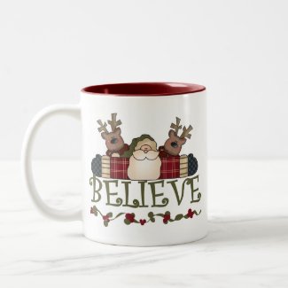 Santa and Reindeer Believe mug
