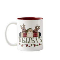 Santa and Reindeer Believe mugs by christmasshop Santa and Reindeer Believe mugs