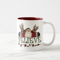 Santa and Reindeer Believe mugs