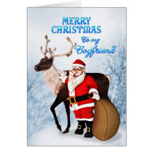Santa and reindeer Christmas card for boyfriend