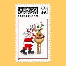 Santa and reindeer friend! postage by graphicdoodles Santa and reindeer friend! postage