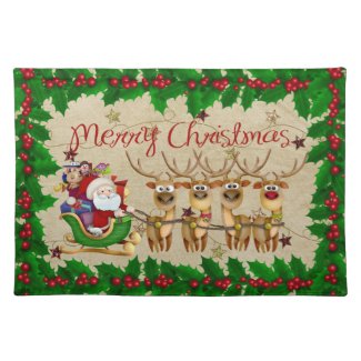 Santa And Reindeer Merry Christmas Placemat