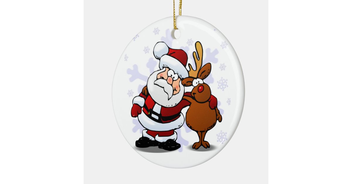 santa and reindeer standing arm in arm ceramic ornament santa and reindeer standing arm in arm ceramic ornament
