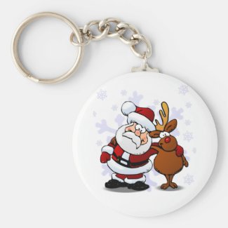 Santa and Rudolph/Reindeer Standing Arm in Arm Keychain