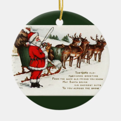 santa and sleigh with reindeer circle ornament zazzle santa and sleigh with reindeer circle ornament zazzle