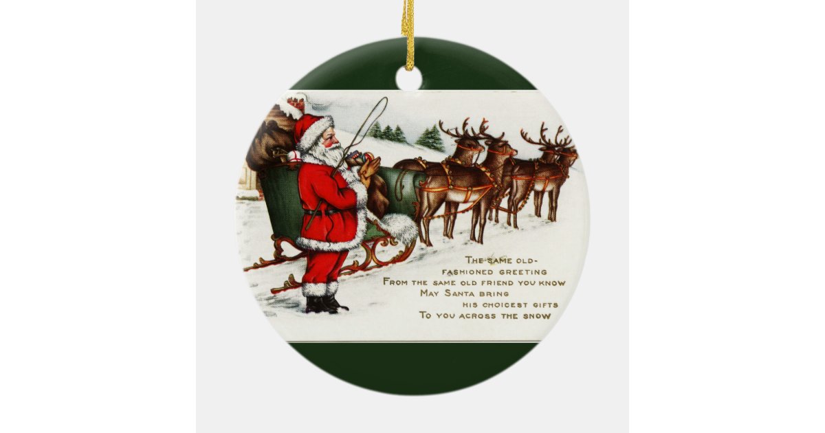 santa and sleigh with reindeer circle ornament zazzle santa and sleigh with reindeer circle ornament zazzle