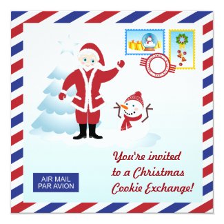 Santa and snowman Christmas Cookie Swap Invite