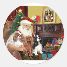 Santa and Three Cavaliers Round Stickers