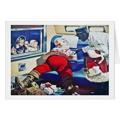 Santa Asleep on a Train Greeting Card