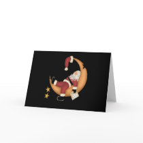 Santa Asleep on Moon Greeting Cards