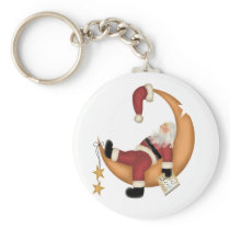 Santa Asleep on Moon Tshirts and Gifts Key Chain