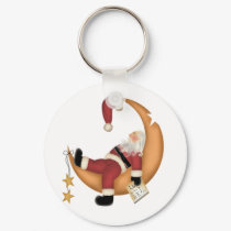 Santa Asleep on Moon Tshirts and Gifts keychains