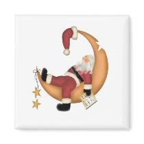 Santa Asleep on Moon Tshirts and Gifts Fridge Magnet