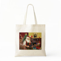 Santa At Home - Dachshunds (2 black) bags by dogartchristmasgifts Santa At Home - Dachshunds (2 black) bags