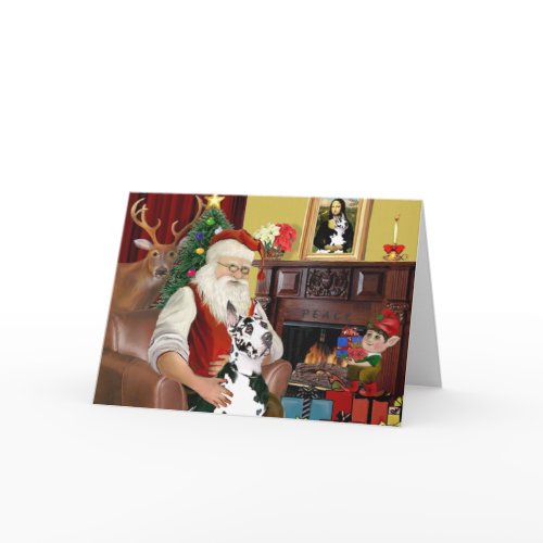 Santa At Home - Great Dane (Harlequin) card