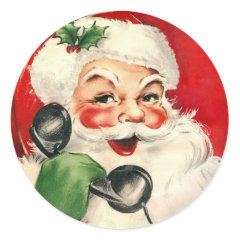 Santa at the Phone Round Stickers