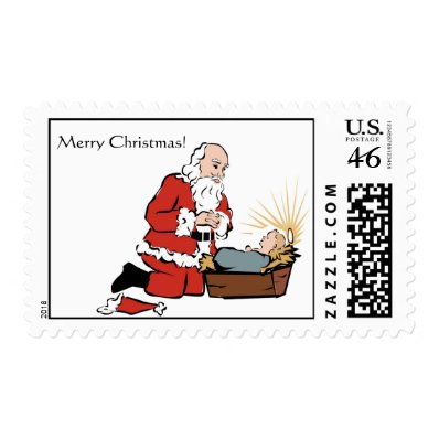 Santa & Baby Jesus Christmas Postage Stamp