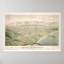 Santa Barbara, CA. Panoramic Map 1877 (1581A) Posters