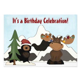 Santa Bear, Moose and Mountain Birthday Invites
