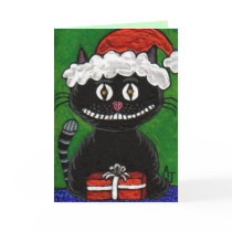 SANTA BOBO the BLACK CAT - Christmas card by folkartblonde SANTA BOBO the BLACK CAT - Christmas card