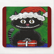 SANTA BOBO the BLACK CAT - Christmas mousepad by folkartblonde SANTA BOBO the BLACK CAT - Christmas mousepad