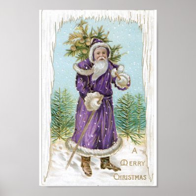 Santa carrying a Christmas Tree Poster