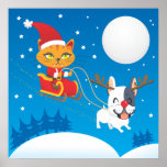 Santa Cat Sleigh Posters