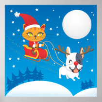 Santa Cat Sleigh Posters
