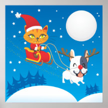 Santa Cat Sleigh Posters