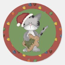 Santa Cat with Gingerbread Man Stickers