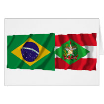 Santa Catarina & Brazil Waving Flags Greeting Cards