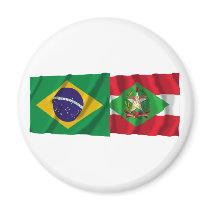 Santa Catarina & Brazil Waving Flags Refrigerator Magnet