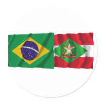 Santa Catarina & Brazil Waving Flags Round Stickers