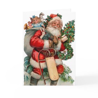 Santa Christmas Card With Matching Postage card
