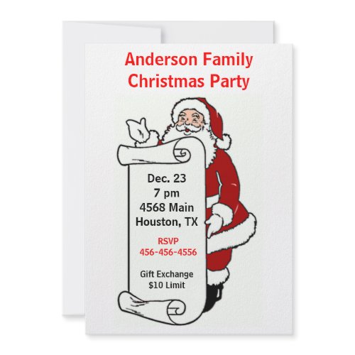 Santa Christmas Party Invitation invitation