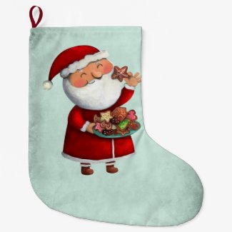 Santa Claus and Cookies Large Christmas Stocking