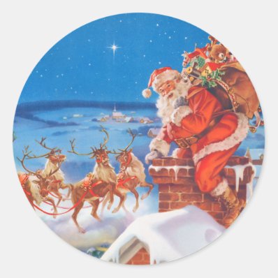 Santa Claus and his Mighty Reindeer Round Sticker