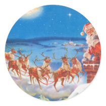 Santa Claus and his Mighty Reindeer Round Sticker