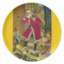 Santa Claus at the Door Merry Christmas Party Plates