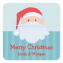 Santa Claus blue stripes Merry Christmas gift tag sticker