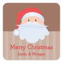 Santa Claus brown stripes Merry Christmas gift tag sticker