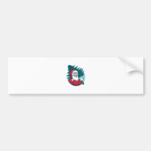 Santa Claus Carrying Christmas Tree Retro Bumper Sticker