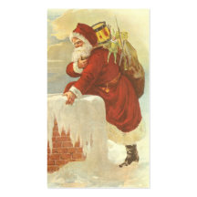 Santa Claus Climbing Down the Chimney with Toys Business Card