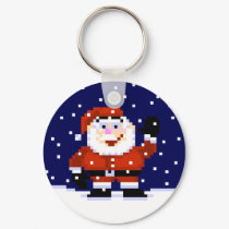 Santa Claus & Falling Snow Pixel Art Keychain