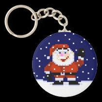 Santa Claus & Falling Snow Pixel Art Keychain keychains