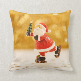 Santa Claus Ice Skating Christmas Throw Pillow