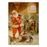 Santa Claus in his North Pole Reindeer Stables Greeting Card