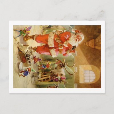 Santa Claus in his North Pole Reindeer Stables Post Card