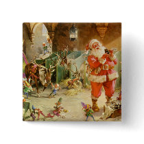 Santa Claus in the North Pole Reindeer Stables Pinback Buttons